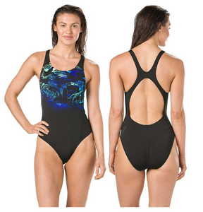 Speedo Women's SwirlyAqua Recordbreaker Swimsuit - Black/Blue