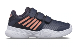 K Swiss Kids Court Express Strap Omni Junior Tennis Shoes - Graystone/Peach Nectar/White