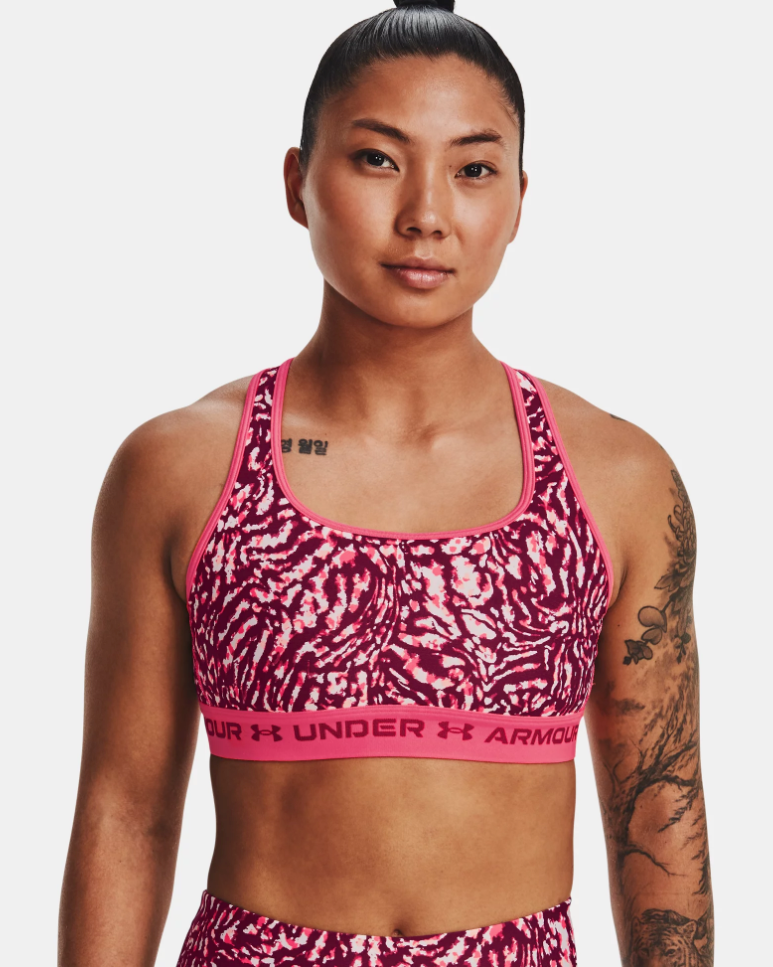 Under Armour Women'sMid Crossback Printed Sports Bra - Penta Pink/ Bla
