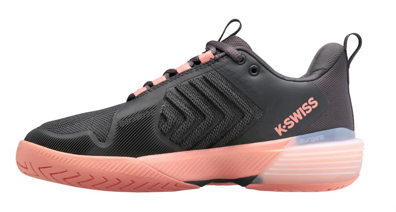 K-Swiss Women's Ultrashot 3 Tennis Shoes - Asphalt/Peach Amber/White