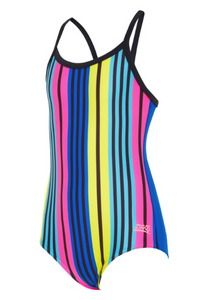 Zoggs Girl's Stripe Flyback One Piece - Black/Multi