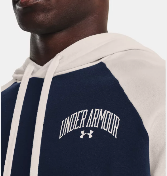 Under Armour Men's Rival Fleece Wordmark Colourblock Hoodie - Academy / Onyx White (408)