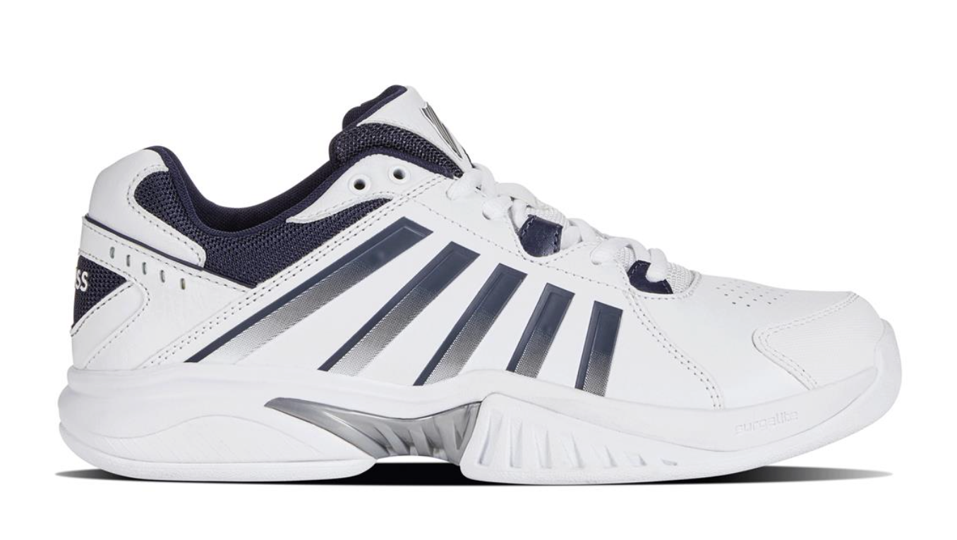 K-Swiss Men's Receiver V Indoor CARPET Tennis Shoes - White/Peacoat/Silver