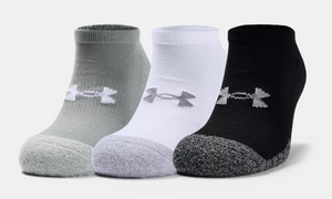 Under Armour Adult HeatGear No Show Socks 3-Pack - Steel/White (035)
