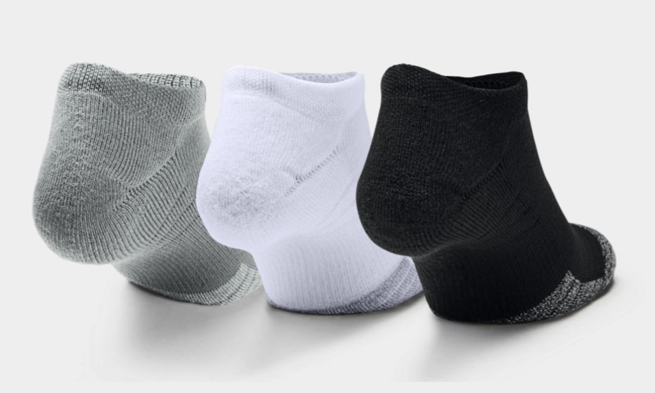 Under Armour Adult HeatGear No Show Socks 3-Pack - Steel/White (035)