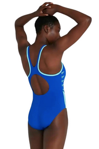 Speedo Women's Boom Logo Splice Muscleback Swimsuit - Blue/Blue