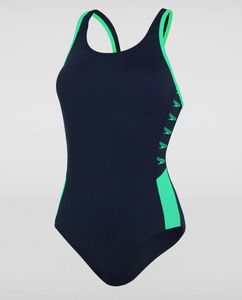 Speedo Women's Boom Logo Splice Muscleback Swimsuit - Navy/Green