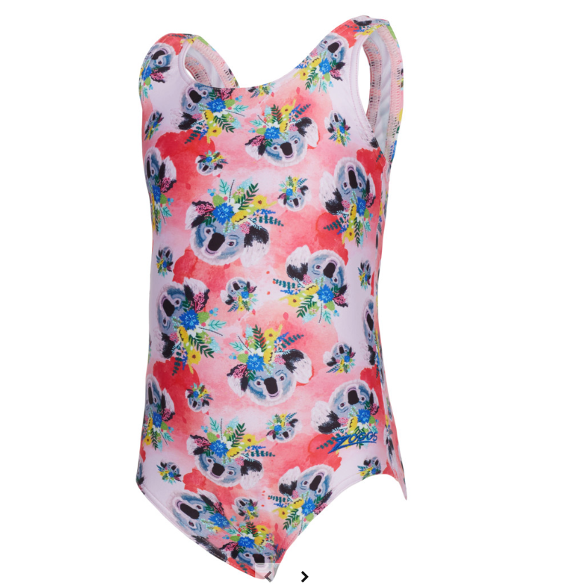 Zoggs Girls Koala Print Scoopback Swimsuit
